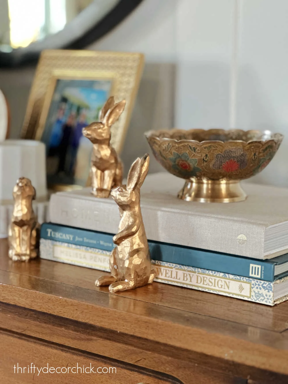 set of three gold bunnies